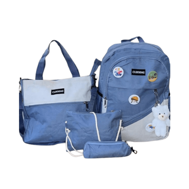 Mochila Escolar Antifurto Bolsa e Estojo Kawaii 4 Peças Fofa