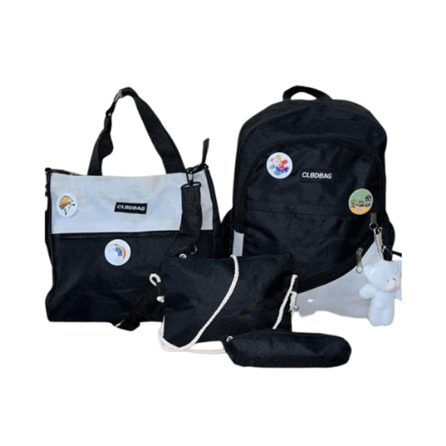 Mochila Escolar Antifurto Bolsa e Estojo Kawaii 4 Peças Fofa