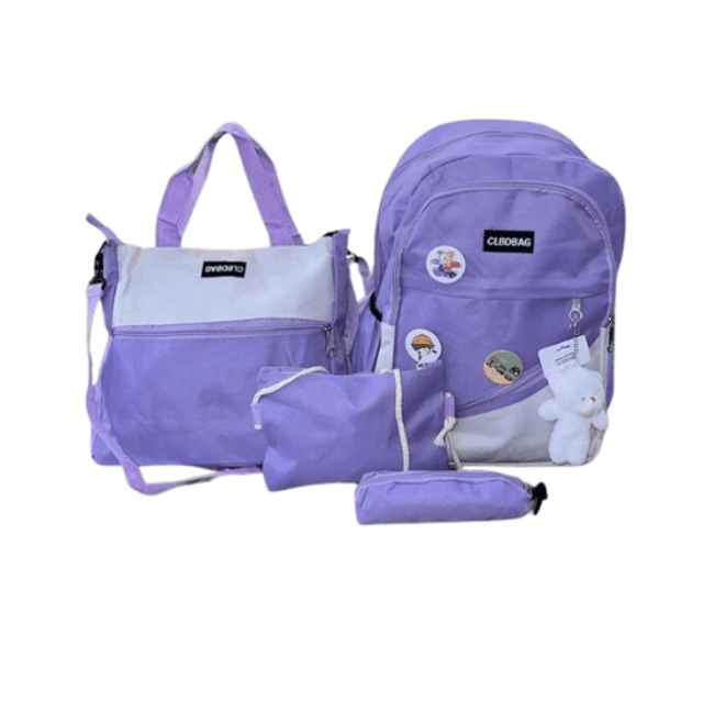 Mochila Escolar Antifurto Bolsa e Estojo Kawaii 4 Peças Fofa